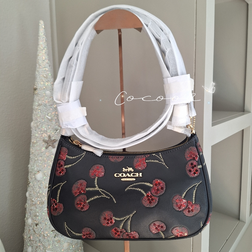 NWT Coach Teri Shoulder Bag With Cherry Print CCZ16 Gold/Black Multi